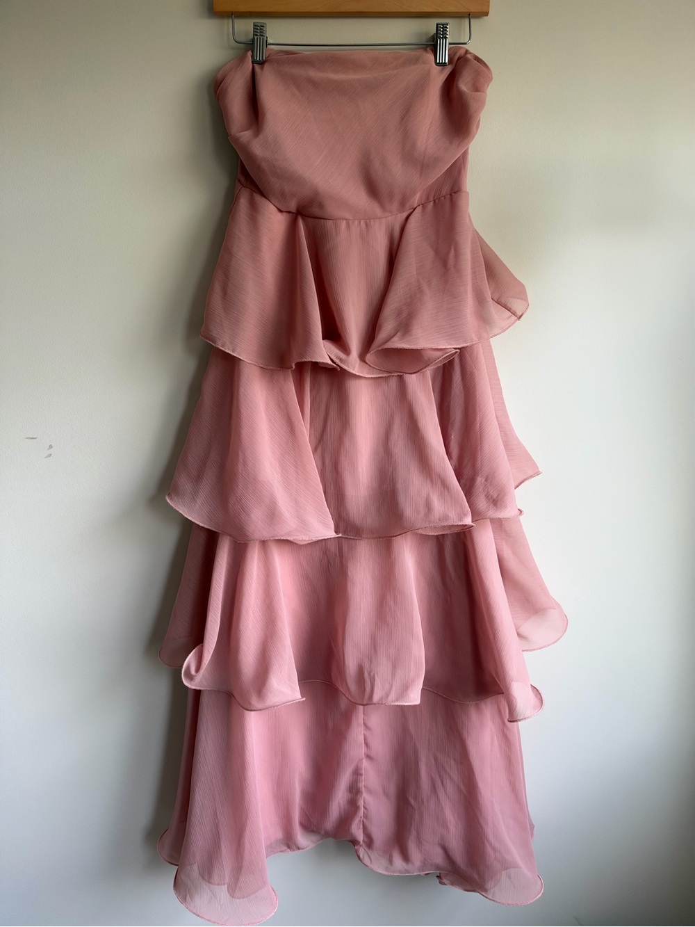 Strapless Pink Tiered Ruffle Dress